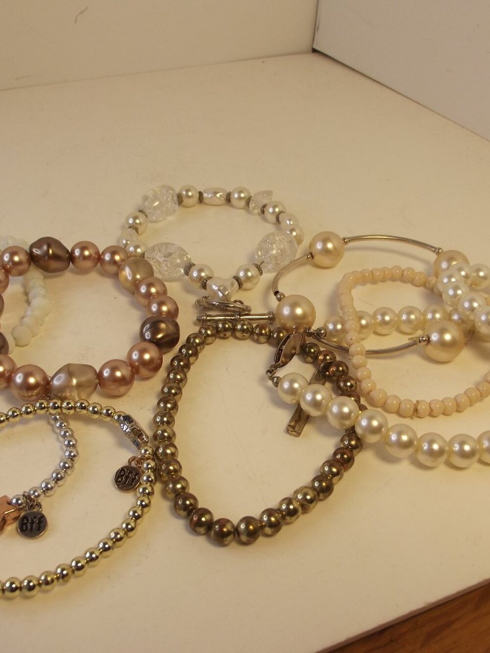 Lot of 10 Stretch Bracelets Faux Pearl Tones & More